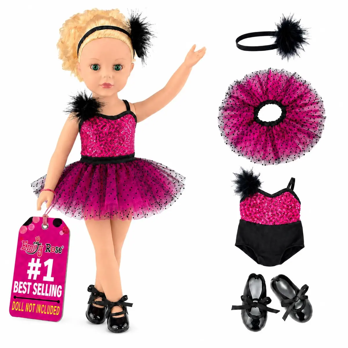 Emily Rose 18 Inch Doll Ballet Clothes Set - 4 PC Pink Outfit for American Girl Dolls | Dance Recital Costume - main product image