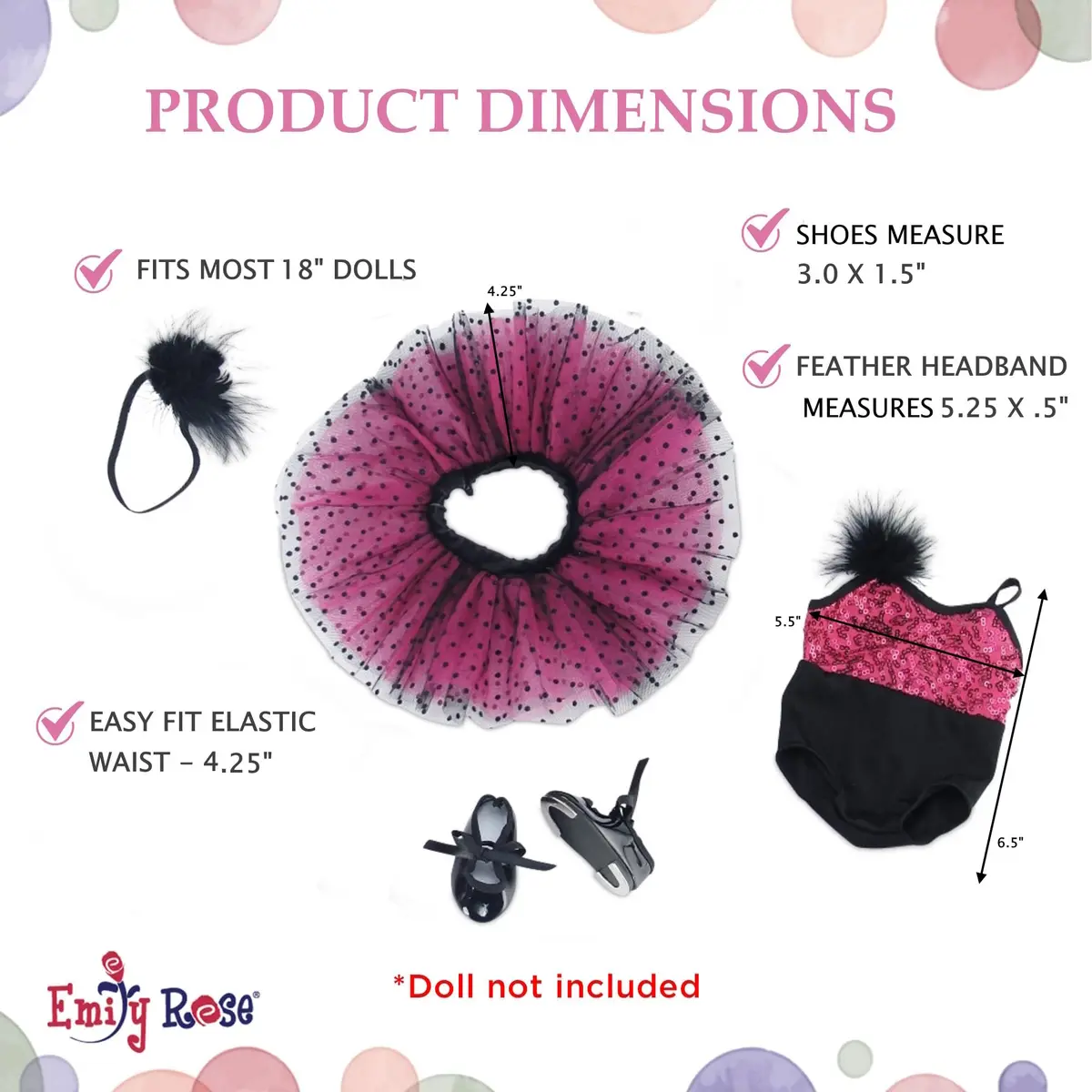 Emily Rose 18 Inch Doll Ballet Clothes Set - 4 PC Pink Outfit for American Girl Dolls | Dance Recital Costume - view 5
