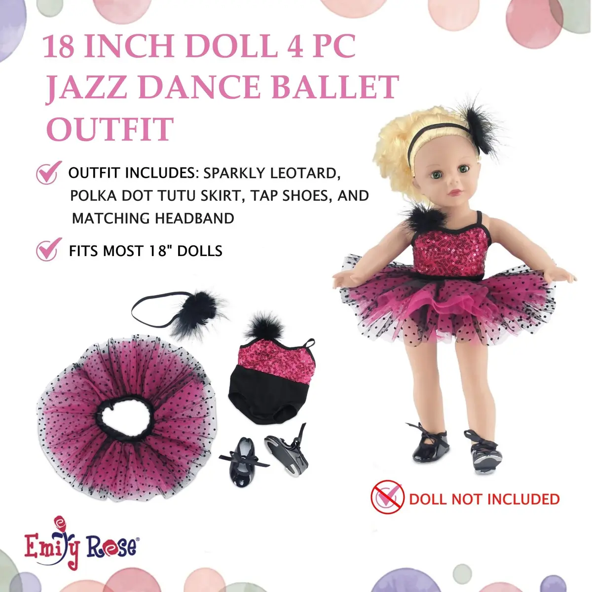 Emily Rose 18 Inch Doll Ballet Clothes Set - 4 PC Pink Outfit for American Girl Dolls | Dance Recital Costume - view 2