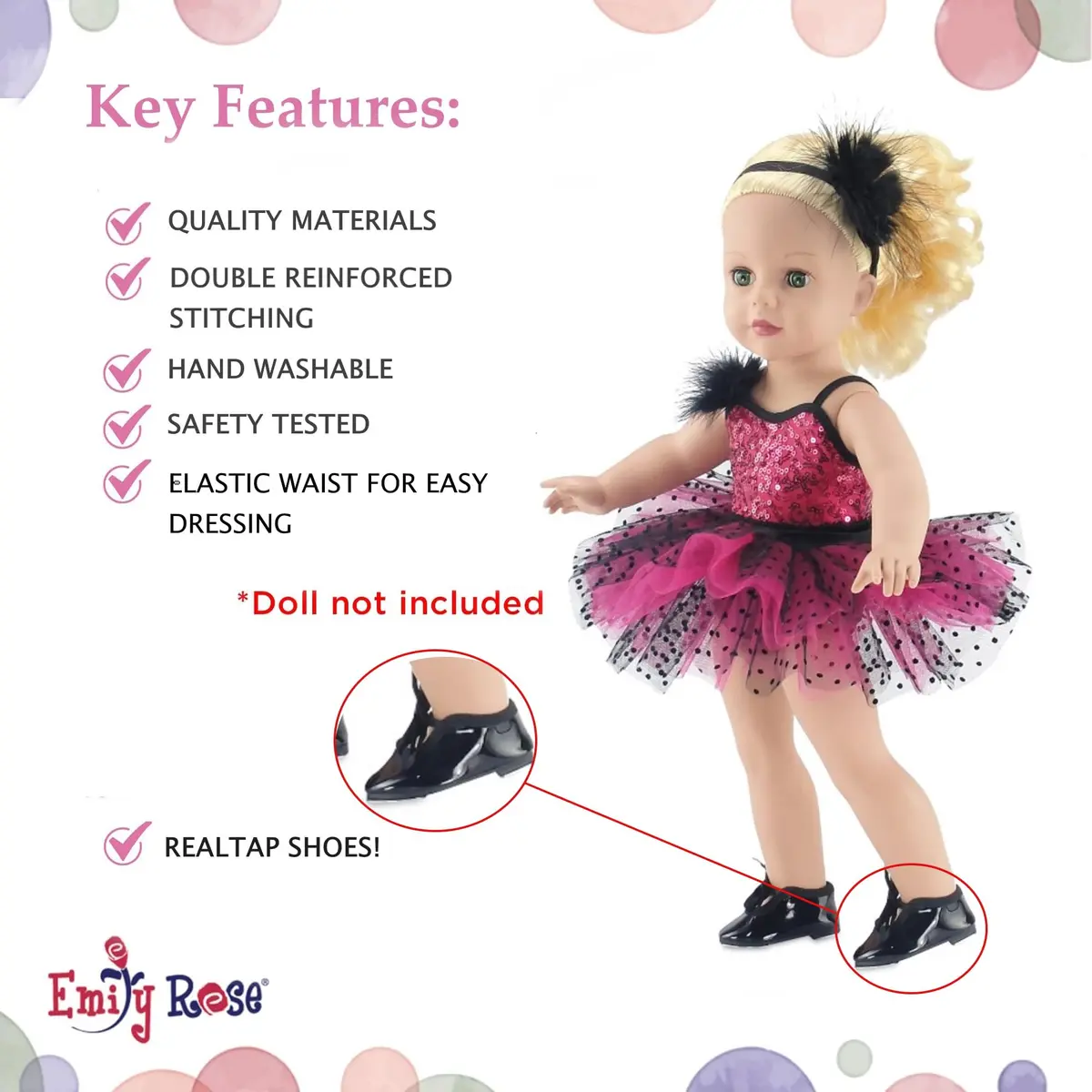 Emily Rose 18 Inch Doll Ballet Clothes Set - 4 PC Pink Outfit for American Girl Dolls | Dance Recital Costume - view 4