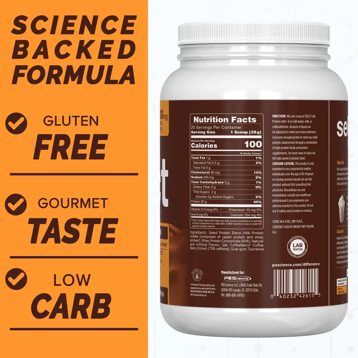 PEScience Select Cafe Protein Coffee Powder, Caramel Macchiato, 20 Servings | 20g Protein, 100mg Caffeine, Versatile Hot/Iced - view 5