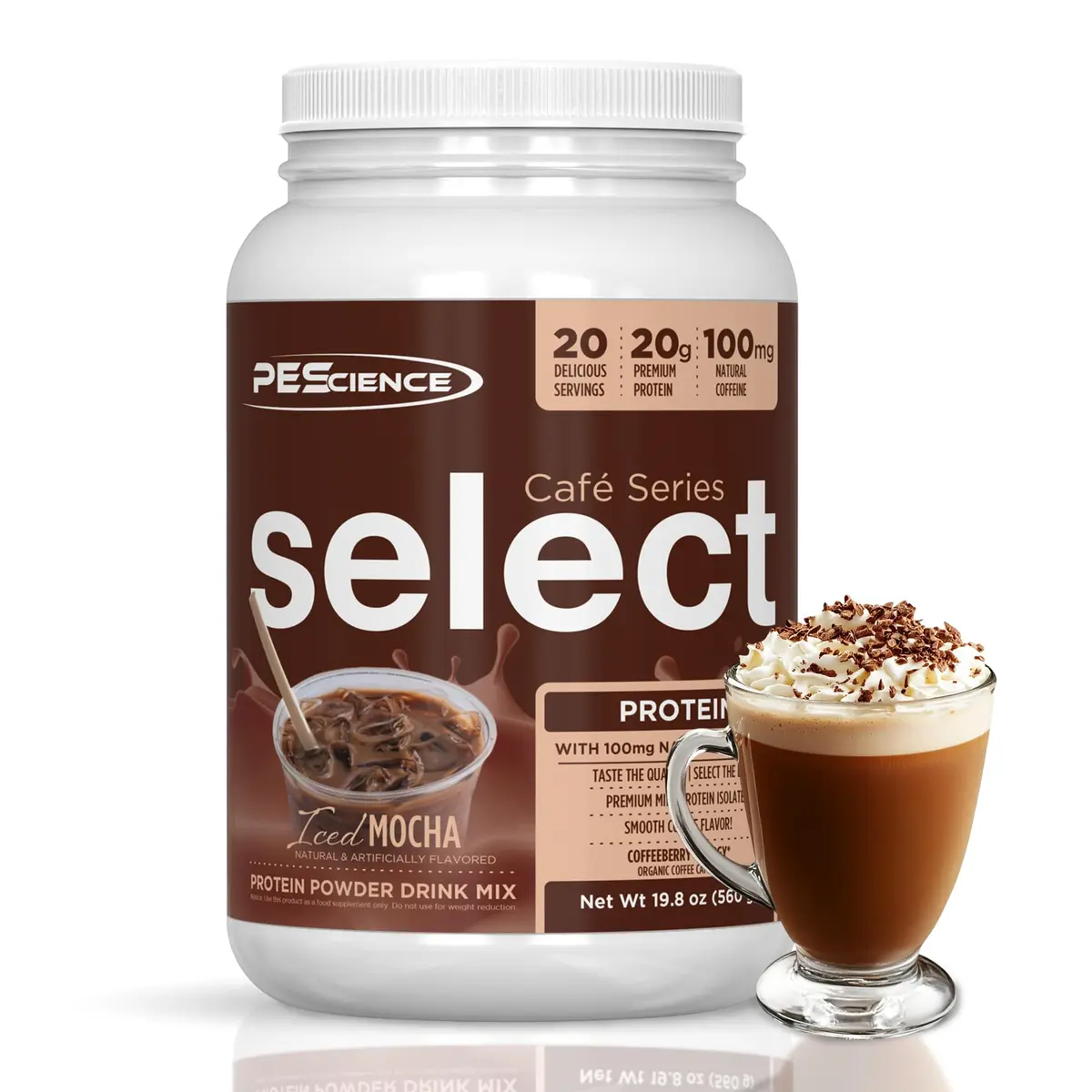 PEScience Select Cafe Protein Coffee Powder, Iced Mocha, 20 Servings | 20g Protein & 100mg Caffeine, Low Calorie, USA Import - main product image