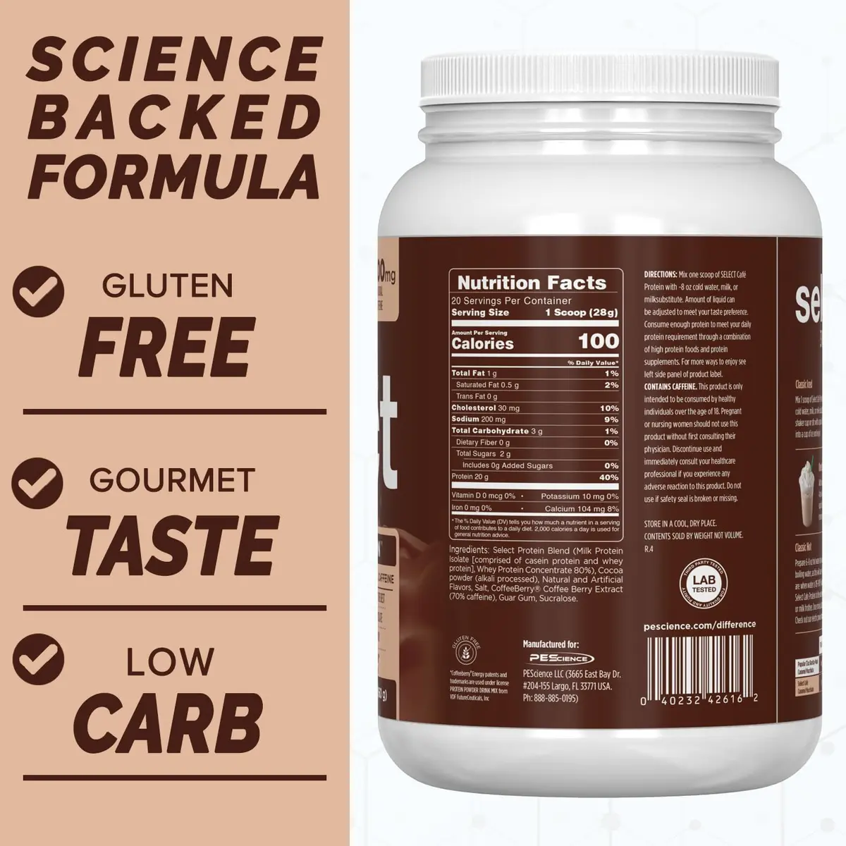 PEScience Select Cafe Protein Coffee Powder, Iced Mocha, 20 Servings | 20g Protein & 100mg Caffeine, Low Calorie, USA Import - view 5