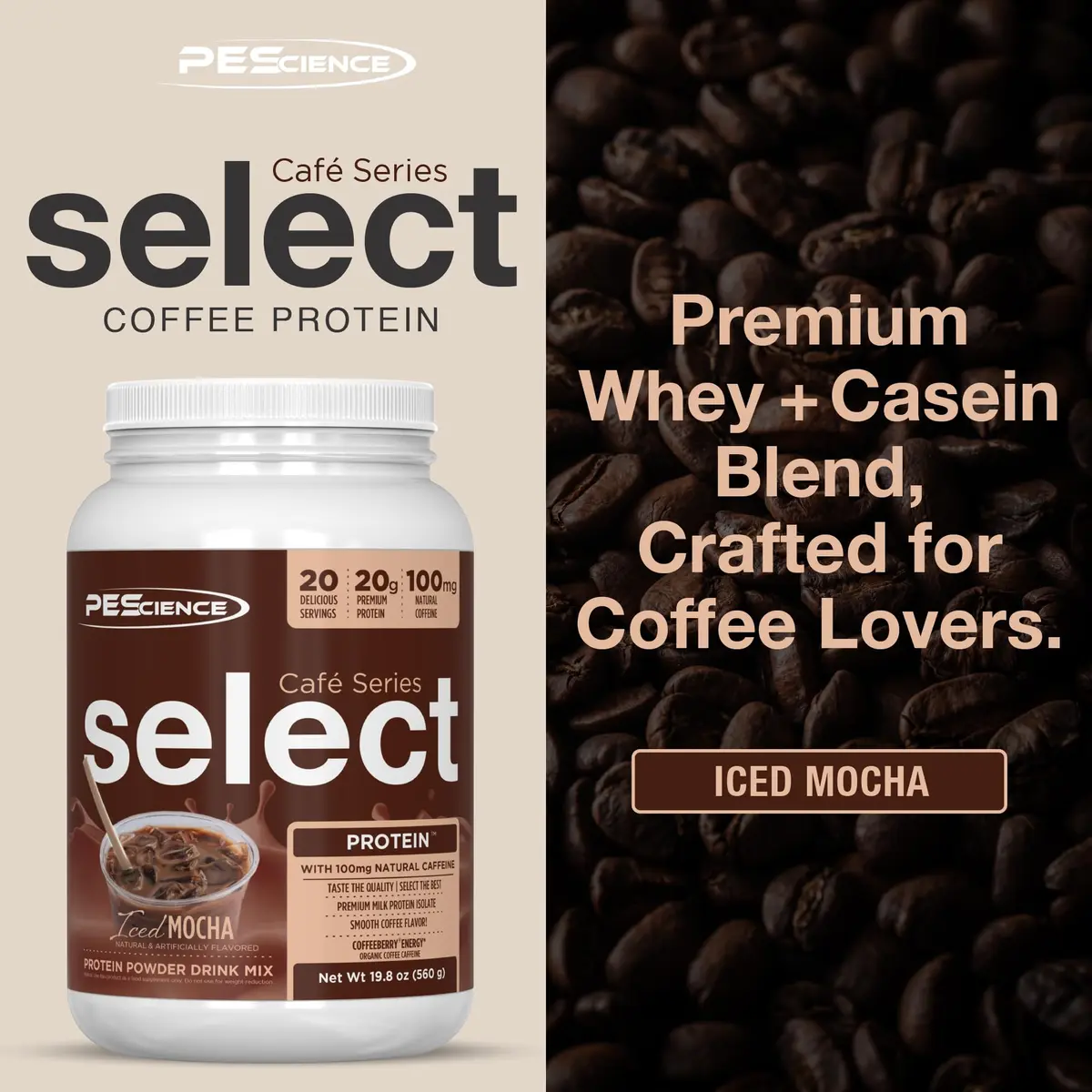 PEScience Select Cafe Protein Coffee Powder, Iced Mocha, 20 Servings | 20g Protein & 100mg Caffeine, Low Calorie, USA Import - view 2