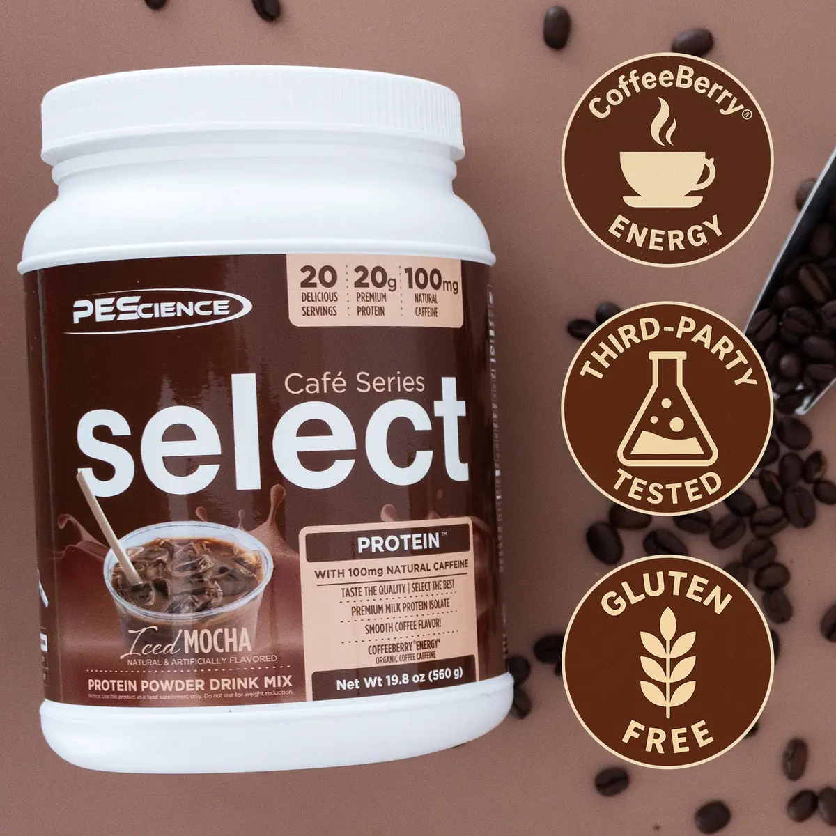 PEScience Select Cafe Protein Coffee Powder, Iced Mocha, 20 Servings | 20g Protein & 100mg Caffeine, Low Calorie, USA Import - view 4