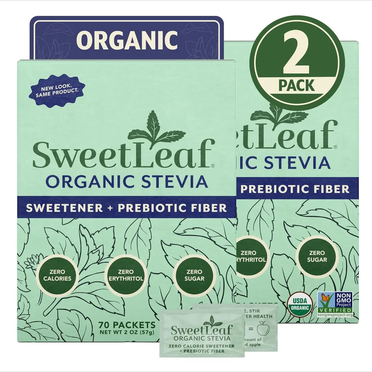 SweetLeaf Organic Stevia Powder Sweetener, Sugar Free - 70 Packets (2 Pack) | Zero Calorie, Keto Friendly, No Artificial - main product image