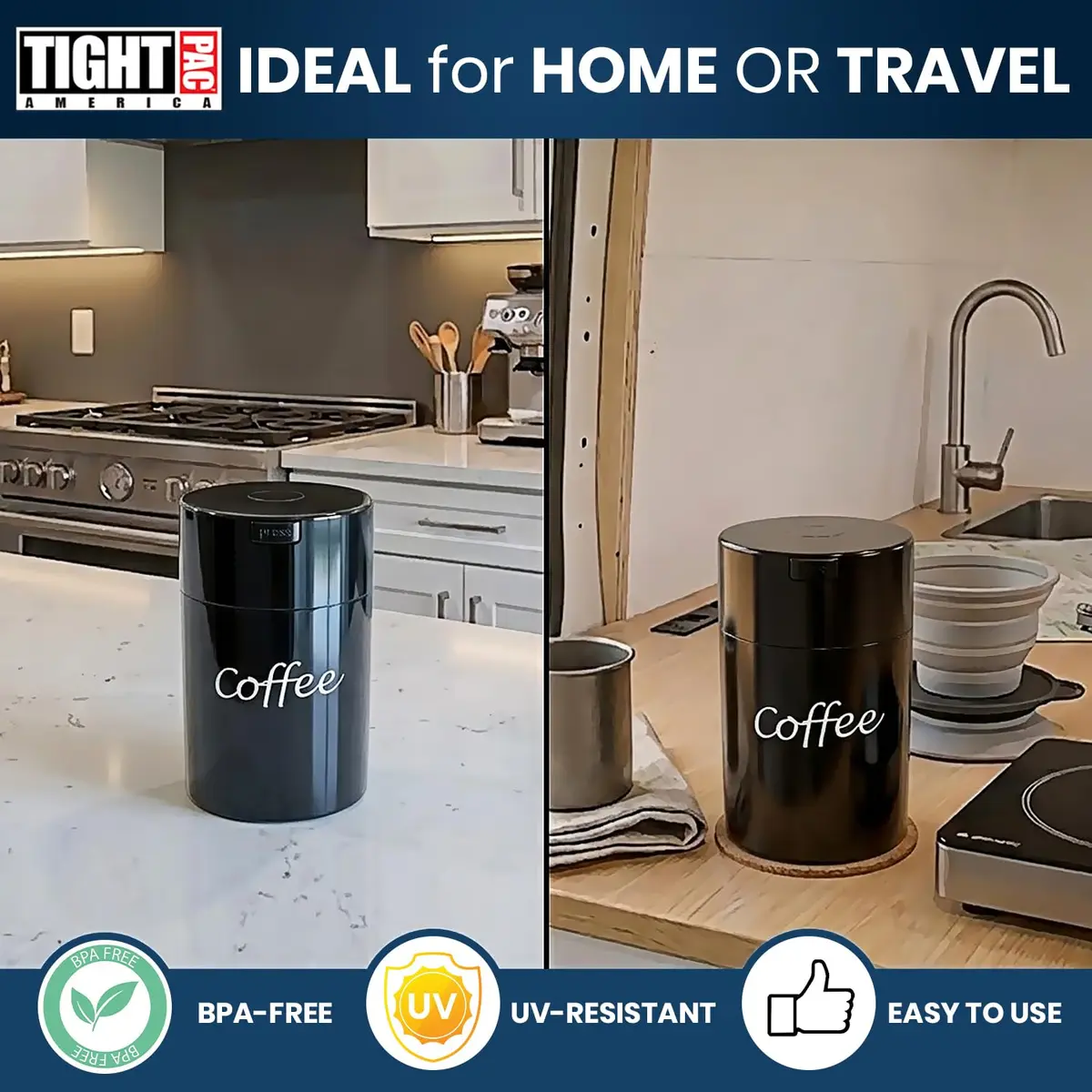 COFFEEVAC 1LB – Patented Airtight Container | Multi-use Vacuum Container for Coffee & Tea, Black with Logo - view 5