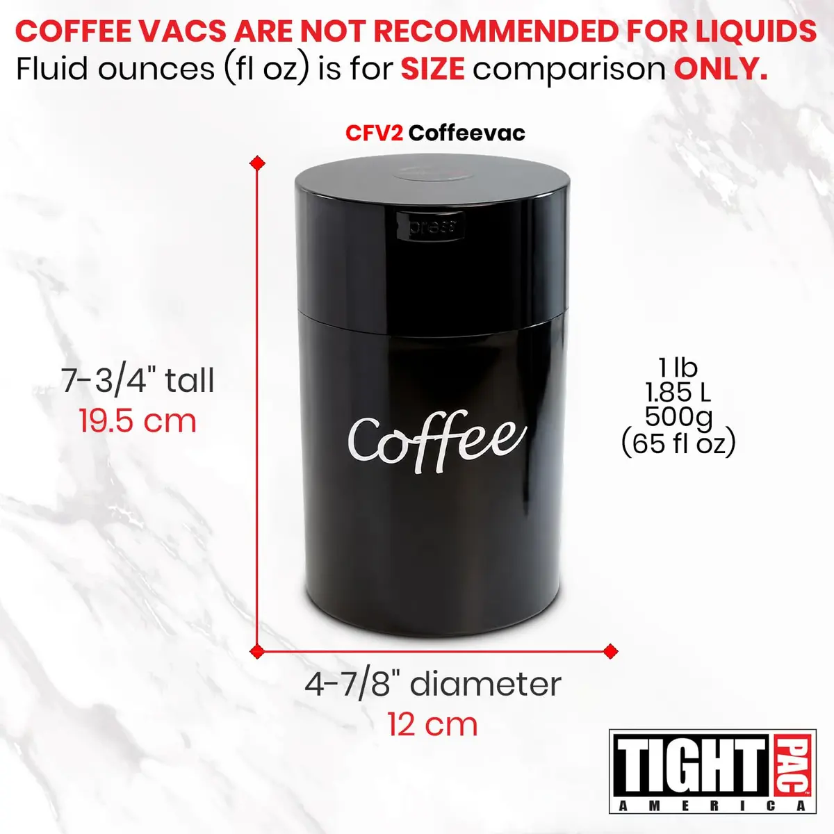 COFFEEVAC 1LB – Patented Airtight Container | Multi-use Vacuum Container for Coffee & Tea, Black with Logo - view 7