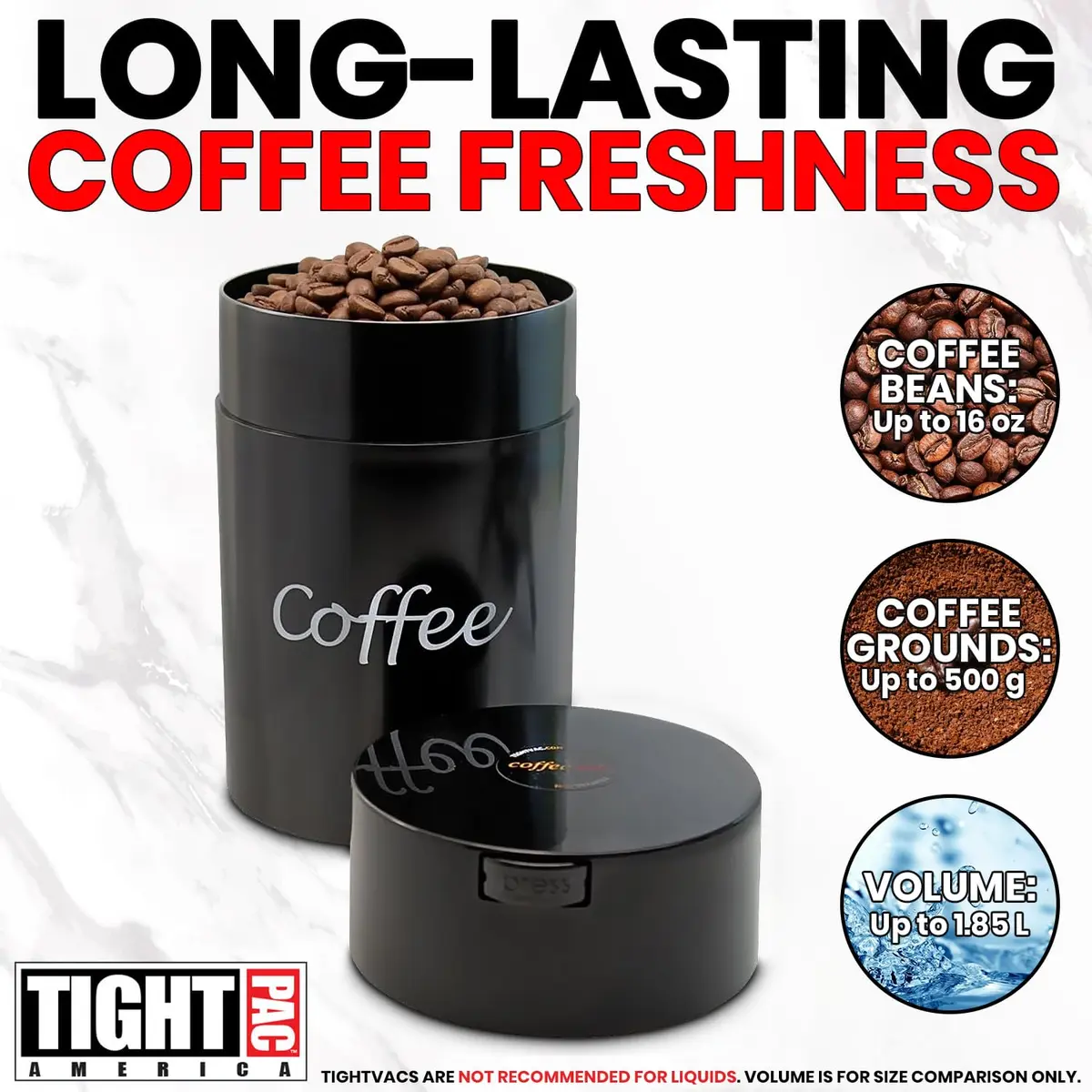 COFFEEVAC 1LB – Patented Airtight Container | Multi-use Vacuum Container for Coffee & Tea, Black with Logo - view 8