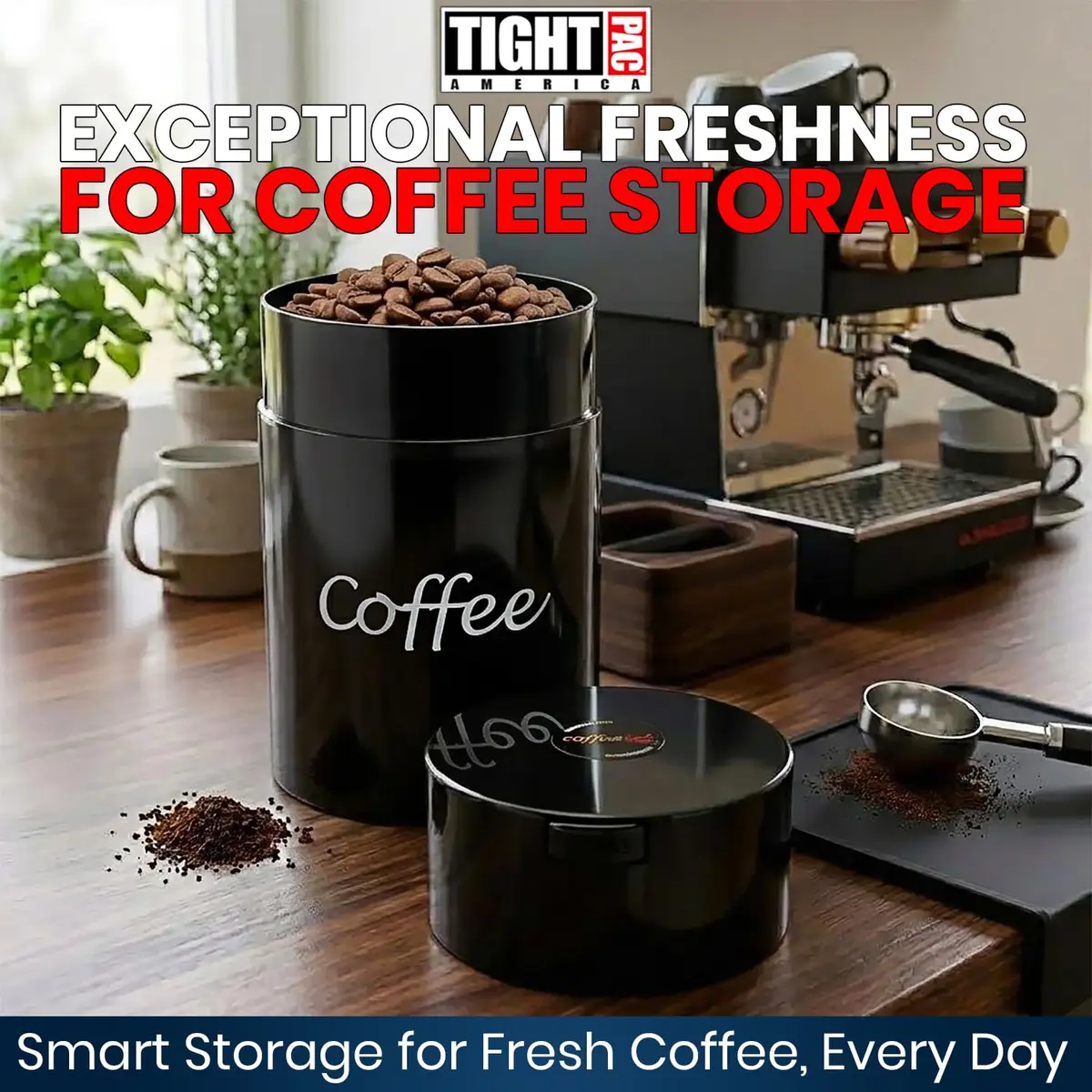 COFFEEVAC 1LB – Patented Airtight Container | Multi-use Vacuum Container for Coffee & Tea, Black with Logo - view 2