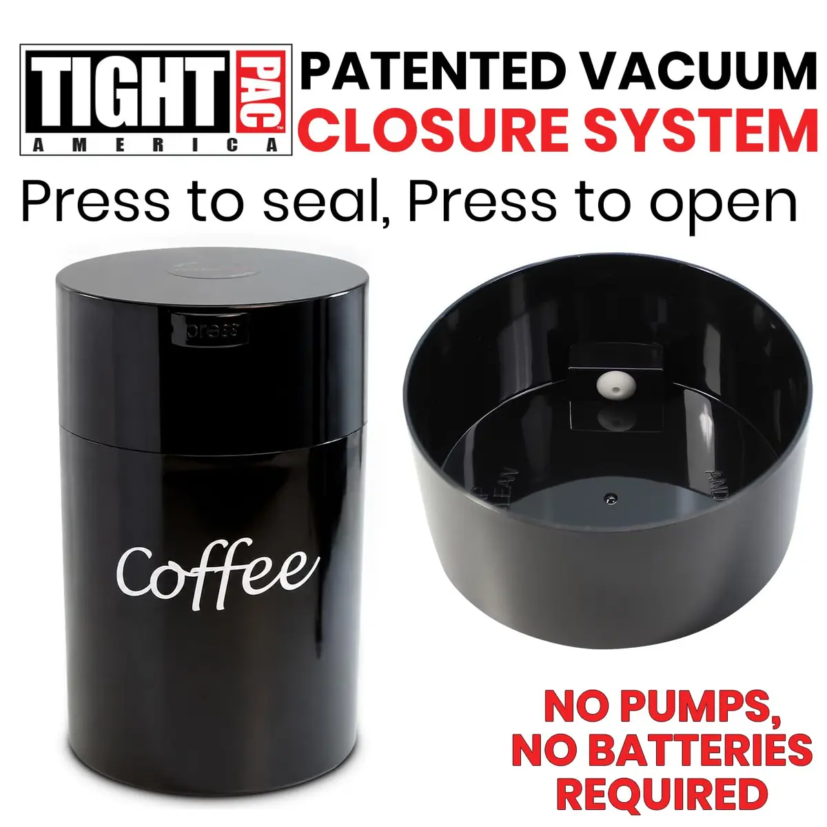 COFFEEVAC 1LB – Patented Airtight Container | Multi-use Vacuum Container for Coffee & Tea, Black with Logo - view 3