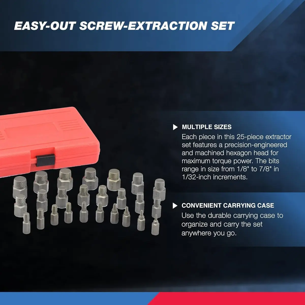 NEIKO 04204A Hex-Head Multispline Screw and Bolt Extractor Set, 25 Pieces | Remove Broken & Stripped Fasteners - view 3