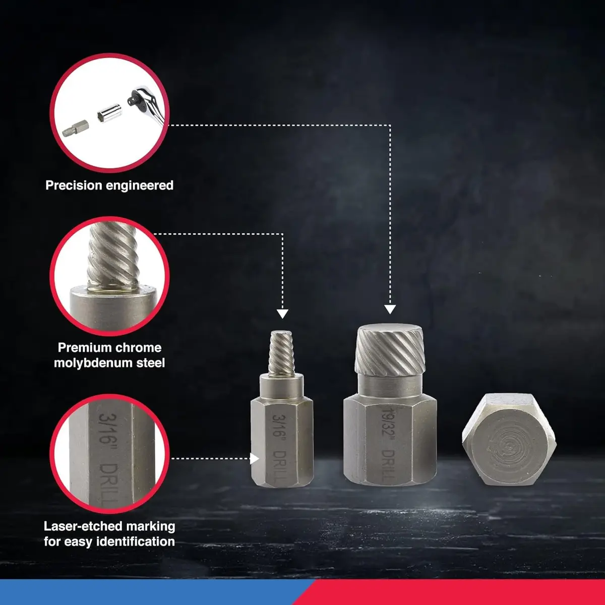 NEIKO 04204A Hex-Head Multispline Screw and Bolt Extractor Set, 25 Pieces | Remove Broken & Stripped Fasteners - view 4