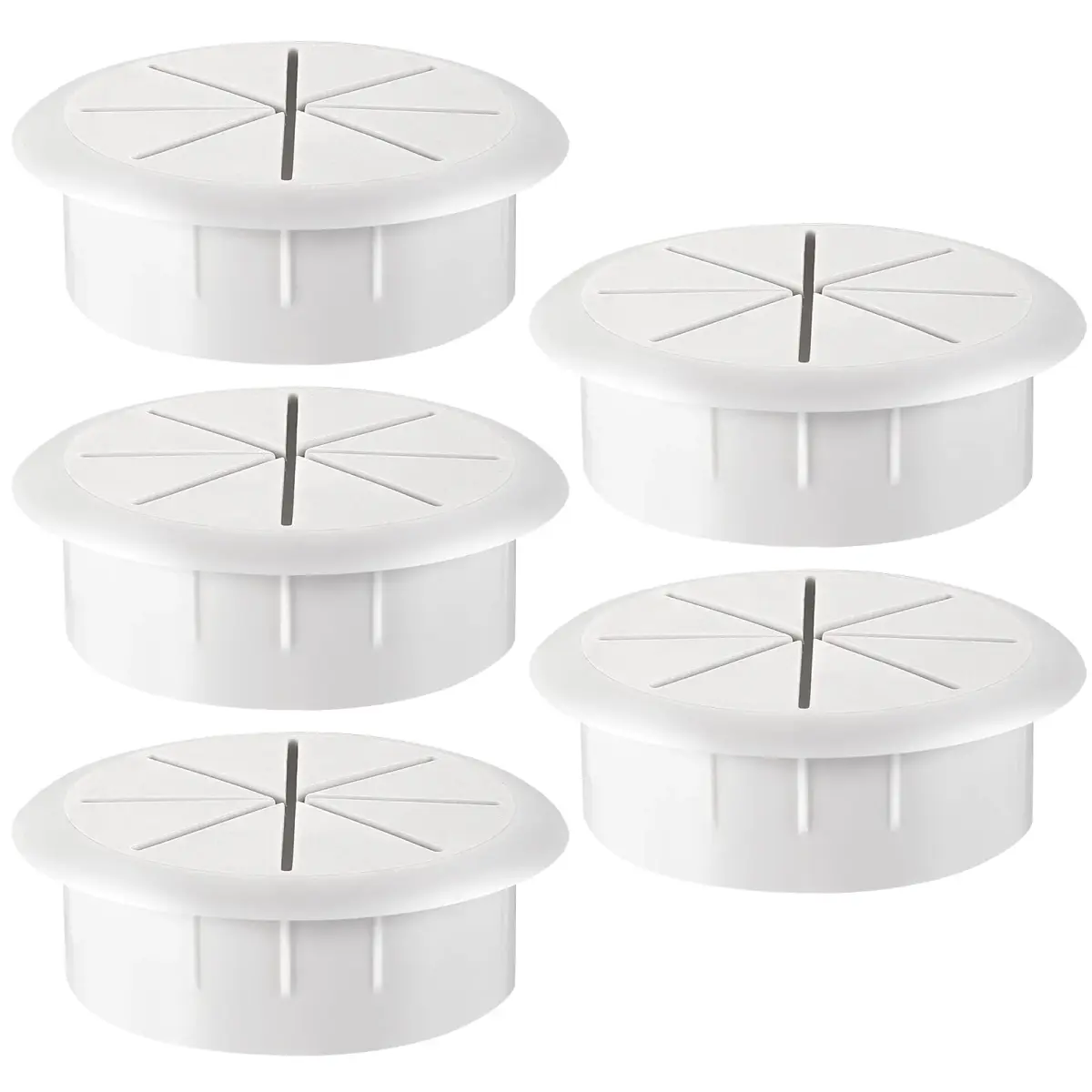 HYCC White 5 Pack Flexible Desk Grommet 2-3/8 Inch | Cable Management Hole Cover for Desks - main product image