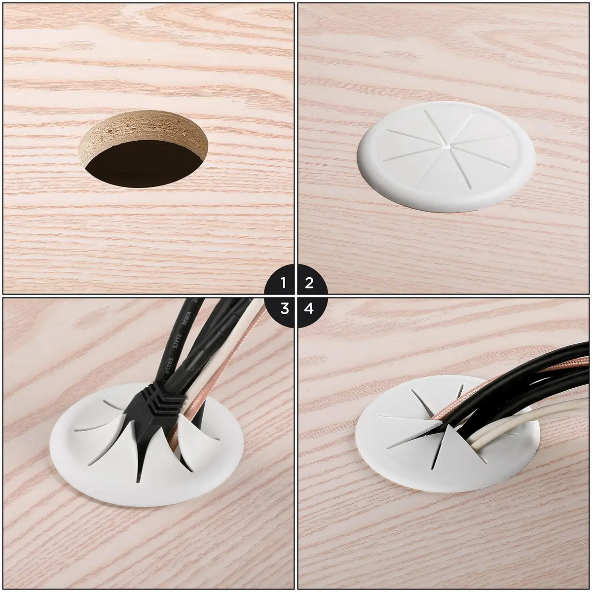 HYCC White 10 Pack Desk Grommet | Flexible Cable Organizer for Office & Computer (70-120 chars) - view 5