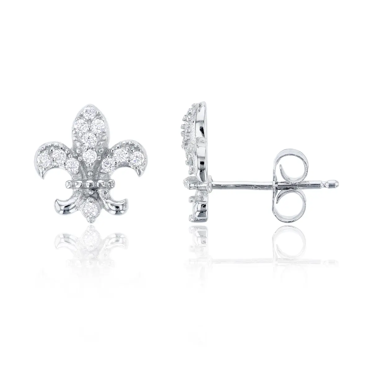 DECADENCE Sterling Silver Fleur De Lis Stud Earrings | 925 Silver, Cubic Zirconia, Gift Box (One Size) - main product image