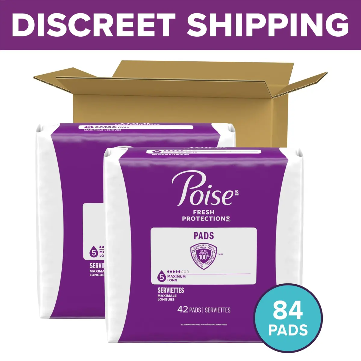 Poise Incontinence & Postpartum Pads Maximum Absorbency Long 84 Count | 12-Hour Odor Control & Leak Protection - view 2