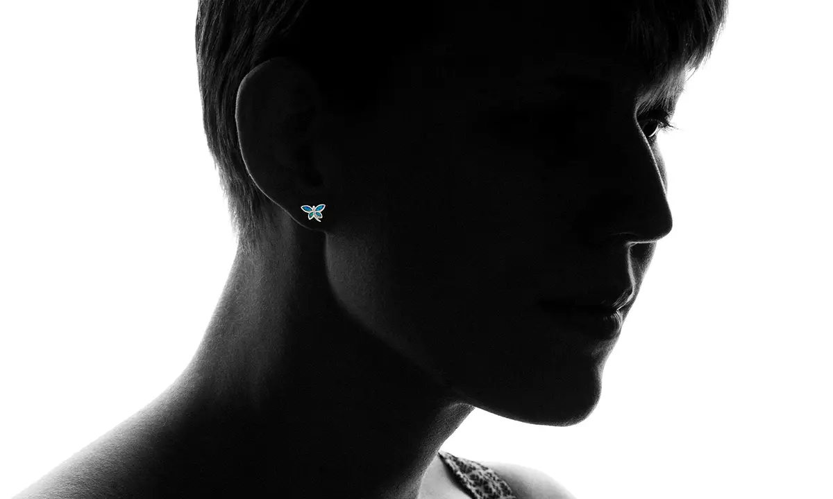 DECADENCE Rhodium Polished Created Opal Stud Earrings for Women | Butterfly 11.5x11mm | Blue Green Turquoise | 925 Sterling Silver Pushbacks - view 2
