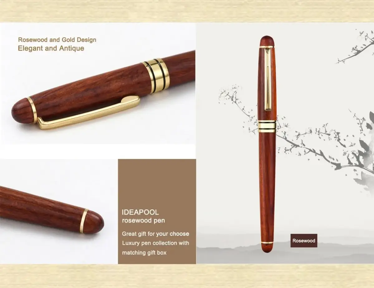 IDEAPOOL Rosewood Ballpoint Pen Set with 2 Black Refills | Natural Handcrafted Writing Instrument - view 3