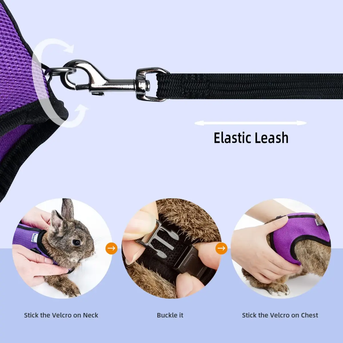 Niteangel Adjustable Soft Harness with Elastic Leash for Rabbits (L, Black) | Escape-Proof & Breathable Mesh - view 4