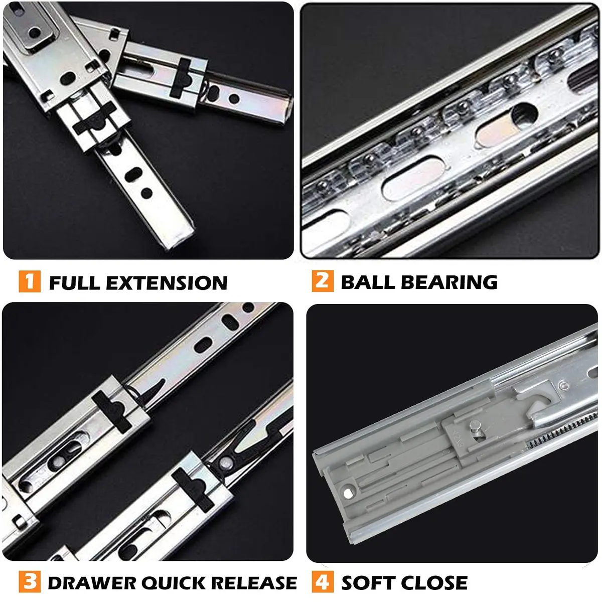 Gobrico 14-Inch Full Extension Drawer Slides with Brackets, Soft Close, 35kg Capacity | 10 Pairs - view 4
