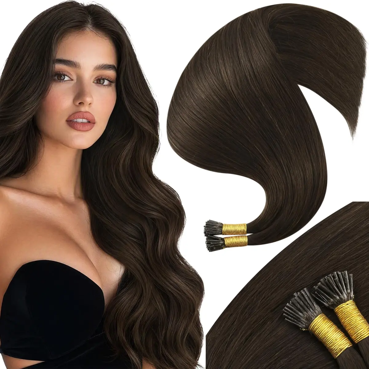 Moresoo Itip Human Hair Extensions 18 Inch | Natural Brown, Micro-Ring & Cold Fusion - main product image