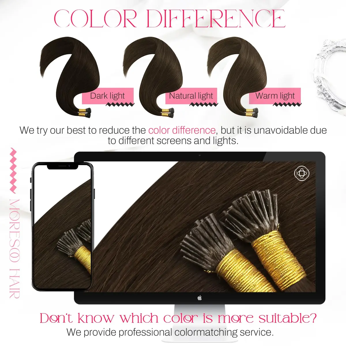 Moresoo Itip Human Hair Extensions 18 Inch | Natural Brown, Micro-Ring & Cold Fusion - view 5