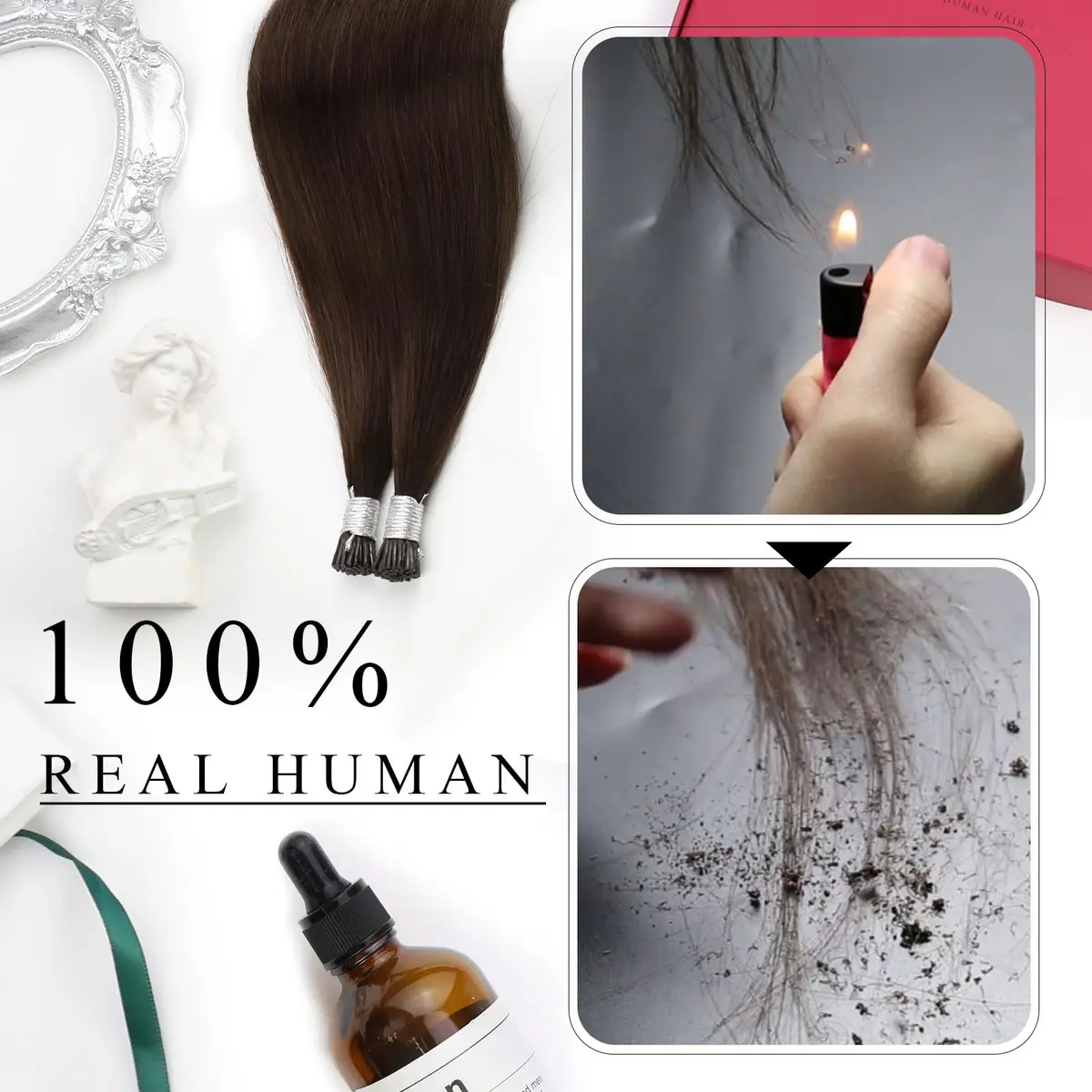 Moresoo Itip Human Hair Extensions 18 Inch | Natural Brown, Micro-Ring & Cold Fusion - view 7