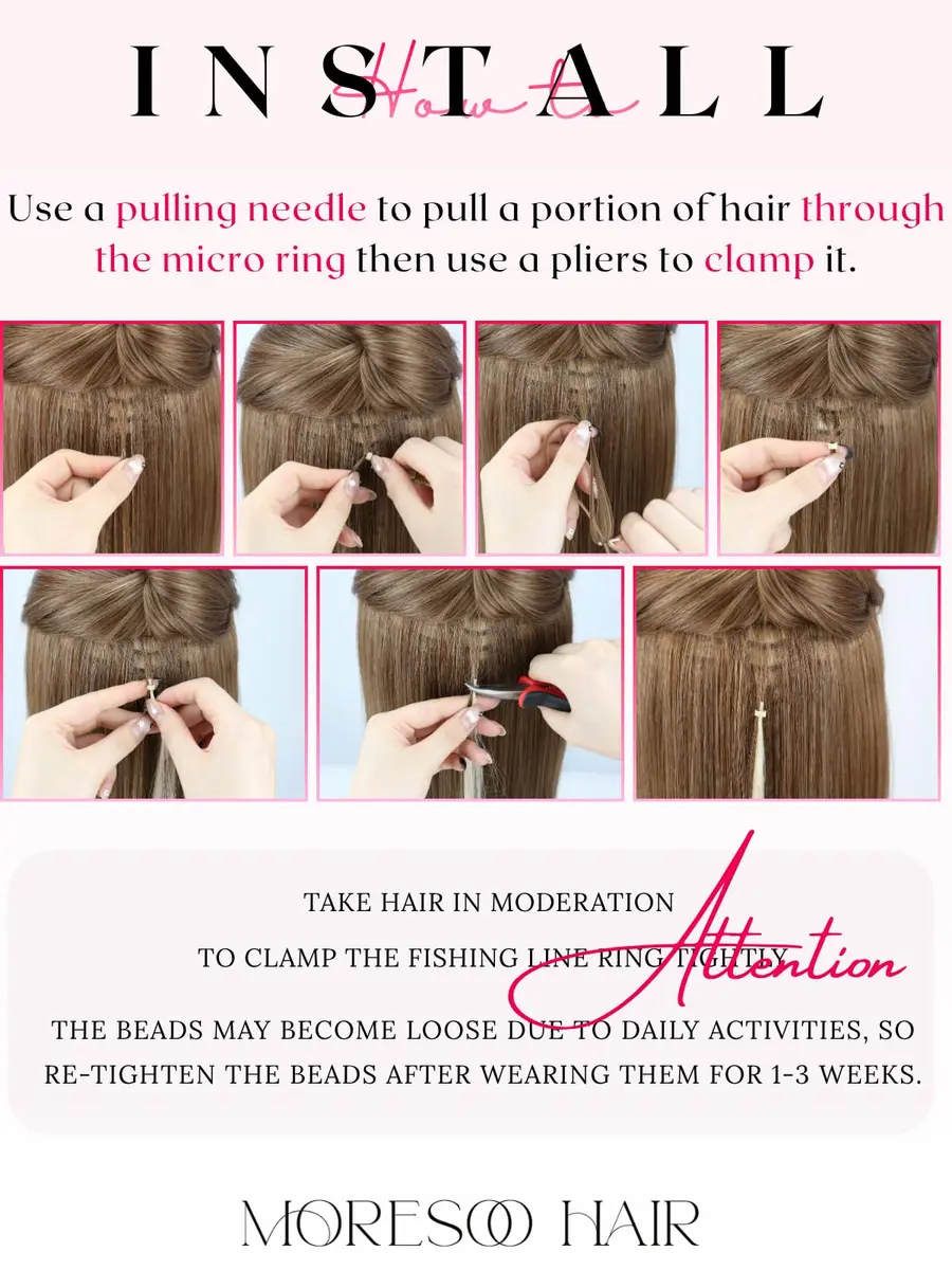 Moresoo Itip Human Hair Extensions 18 Inch | Natural Brown, Micro-Ring & Cold Fusion - view 4