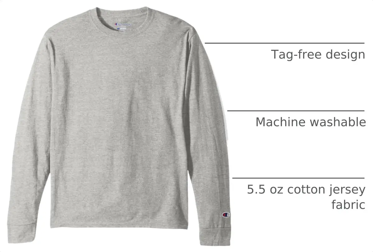 Champion Men's Cotton Long Sleeve Tee Shirt, Oxford Gray | Comfortable, Durable & Imported from USA - view 2