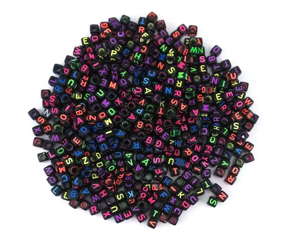 yueton Acrylic Alphabet Beads 6mm | Mixed Color Letter Cubes for Kids & Crafts - main product image