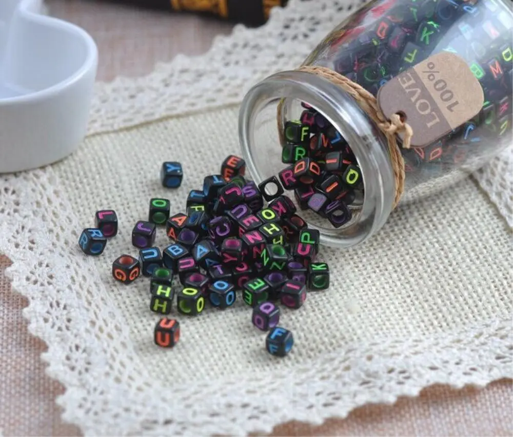 yueton Acrylic Alphabet Beads 6mm | Mixed Color Letter Cubes for Kids & Crafts - view 5