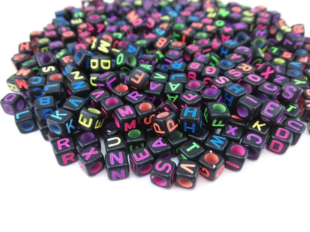 yueton Acrylic Alphabet Beads 6mm | Mixed Color Letter Cubes for Kids & Crafts - view 2