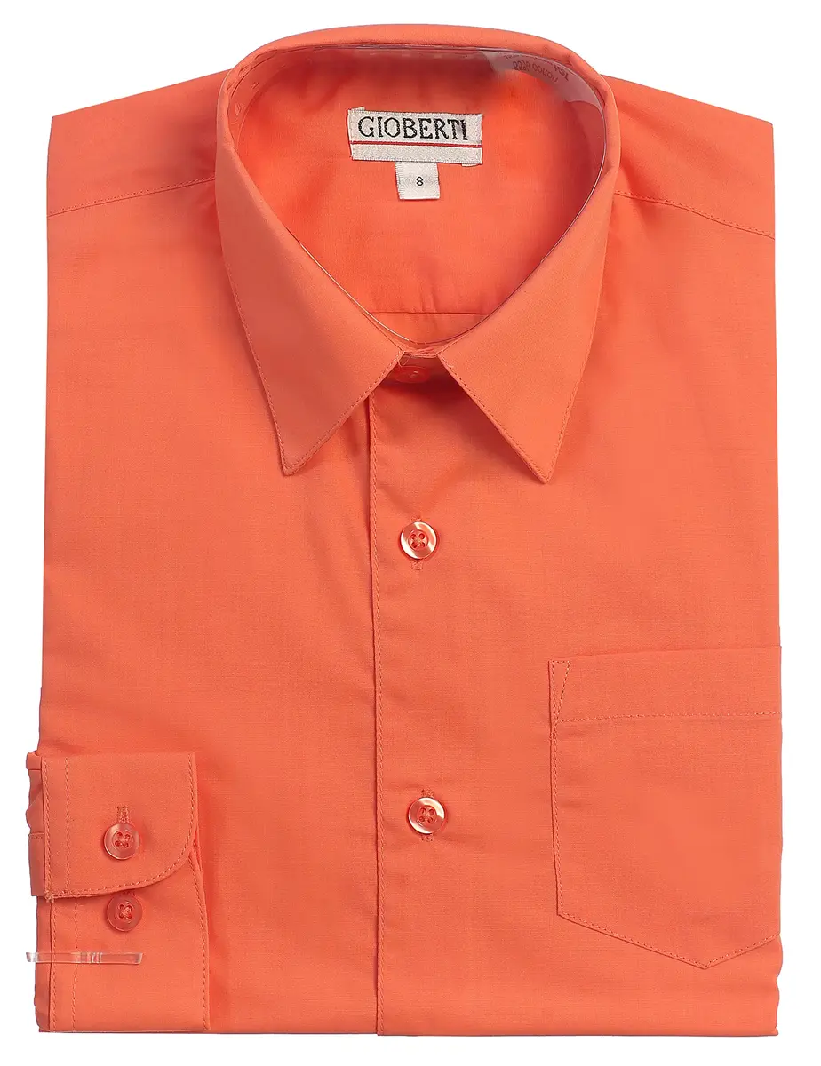 Gioberti Boys Long Sleeve Solid Dress Shirt, Coral, 7 | Classic Fit, All Year Wear - main product image