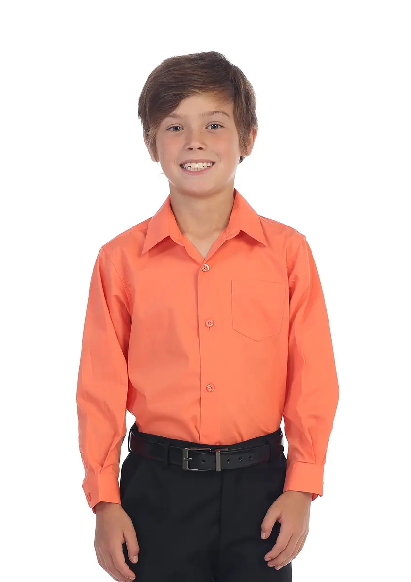 Gioberti Boys Long Sleeve Solid Dress Shirt, Coral, 7 | Classic Fit, All Year Wear - view 2