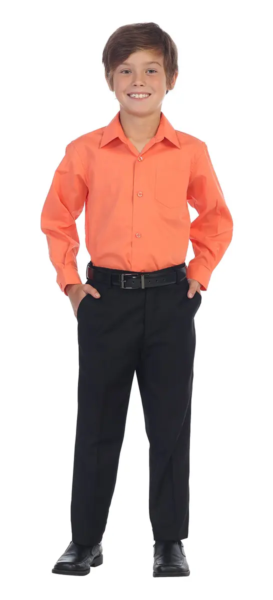 Gioberti Boys Long Sleeve Solid Dress Shirt, Coral, 7 | Classic Fit, All Year Wear - view 3