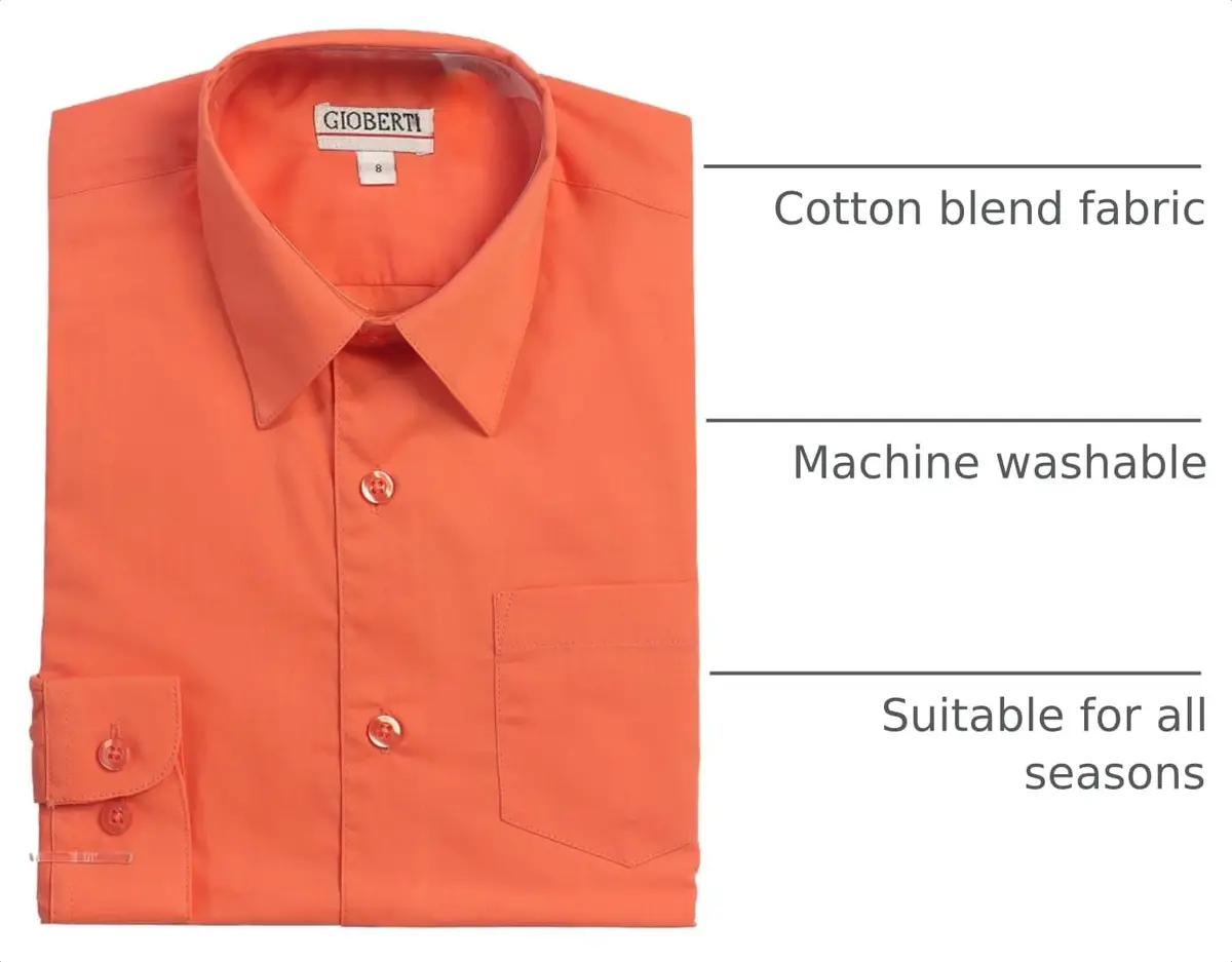 Gioberti Boys Long Sleeve Solid Dress Shirt, Coral, 7 | Classic Fit, All Year Wear - view 4