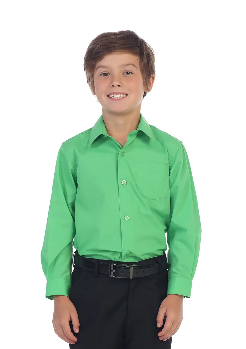 Gioberti Boys Long Sleeve Solid Dress Shirt, Green, 3T | Classic Fit, Cotton-Polyester Blend, Chest Pocket - view 2