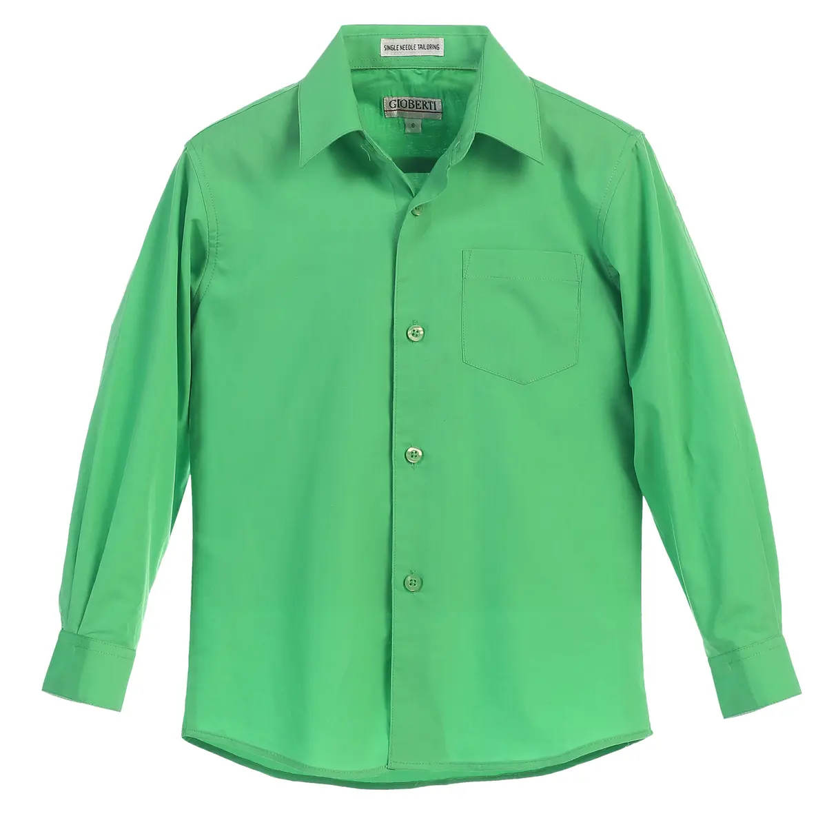 Gioberti Boys Long Sleeve Solid Dress Shirt, Green, 3T | Classic Fit, Cotton-Polyester Blend, Chest Pocket - view 4