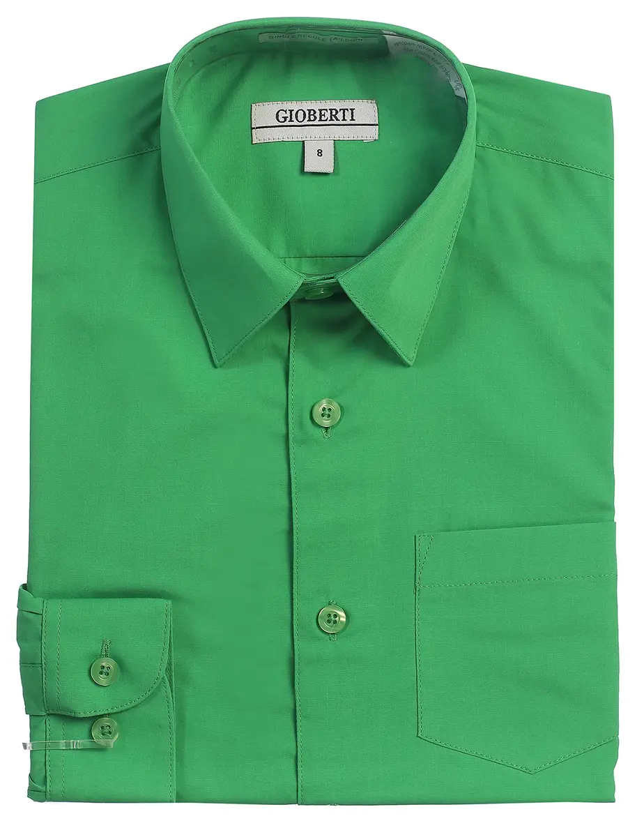 Gioberti Boys Long Sleeve Solid Dress Shirt, Green, Size 5 | Classic Fit, Chest Pocket, Cotton Blend - main product image