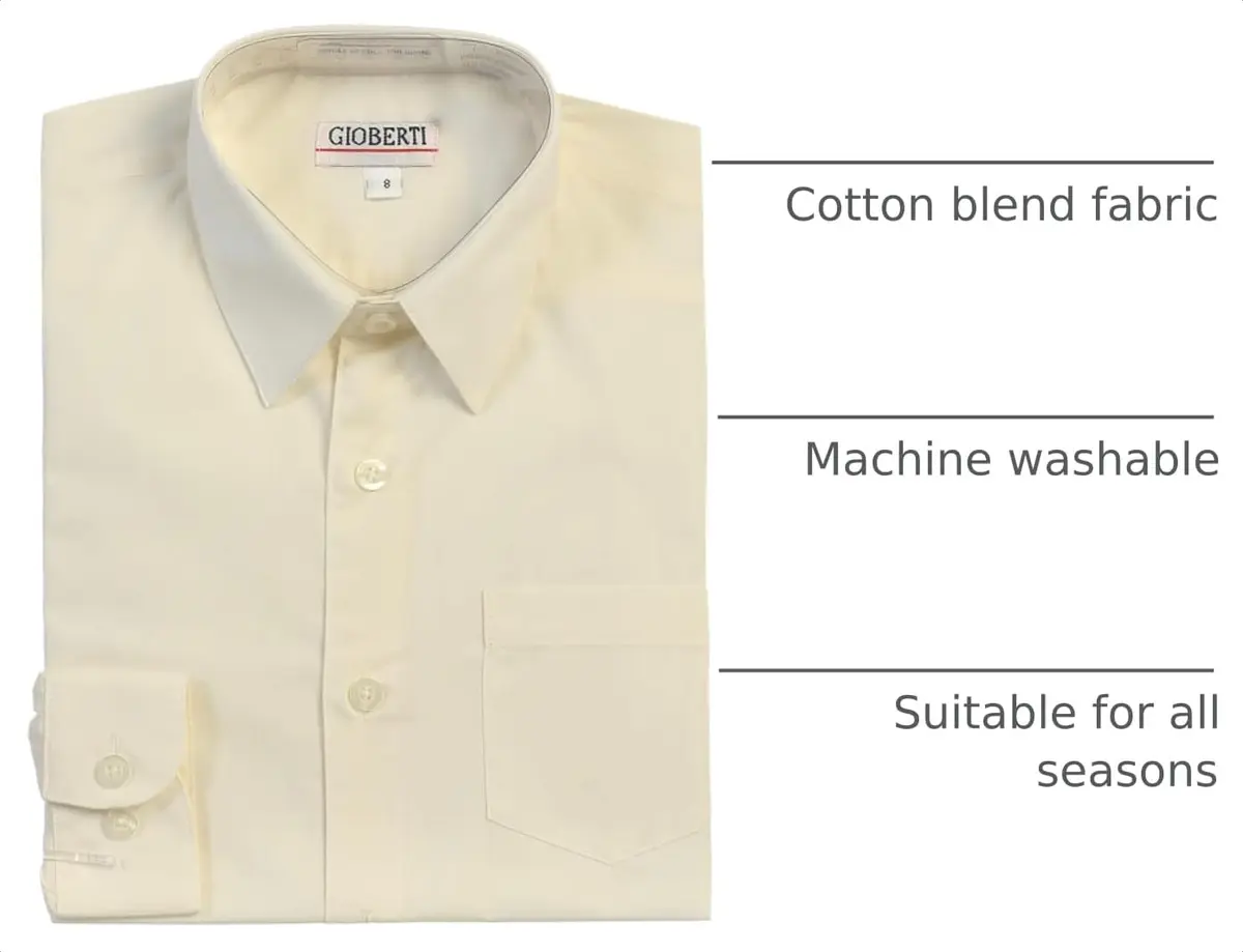 Gioberti Boys' Long Sleeve Dress Shirt Ivory 10 | Classic Fit, All Year Wear - view 4
