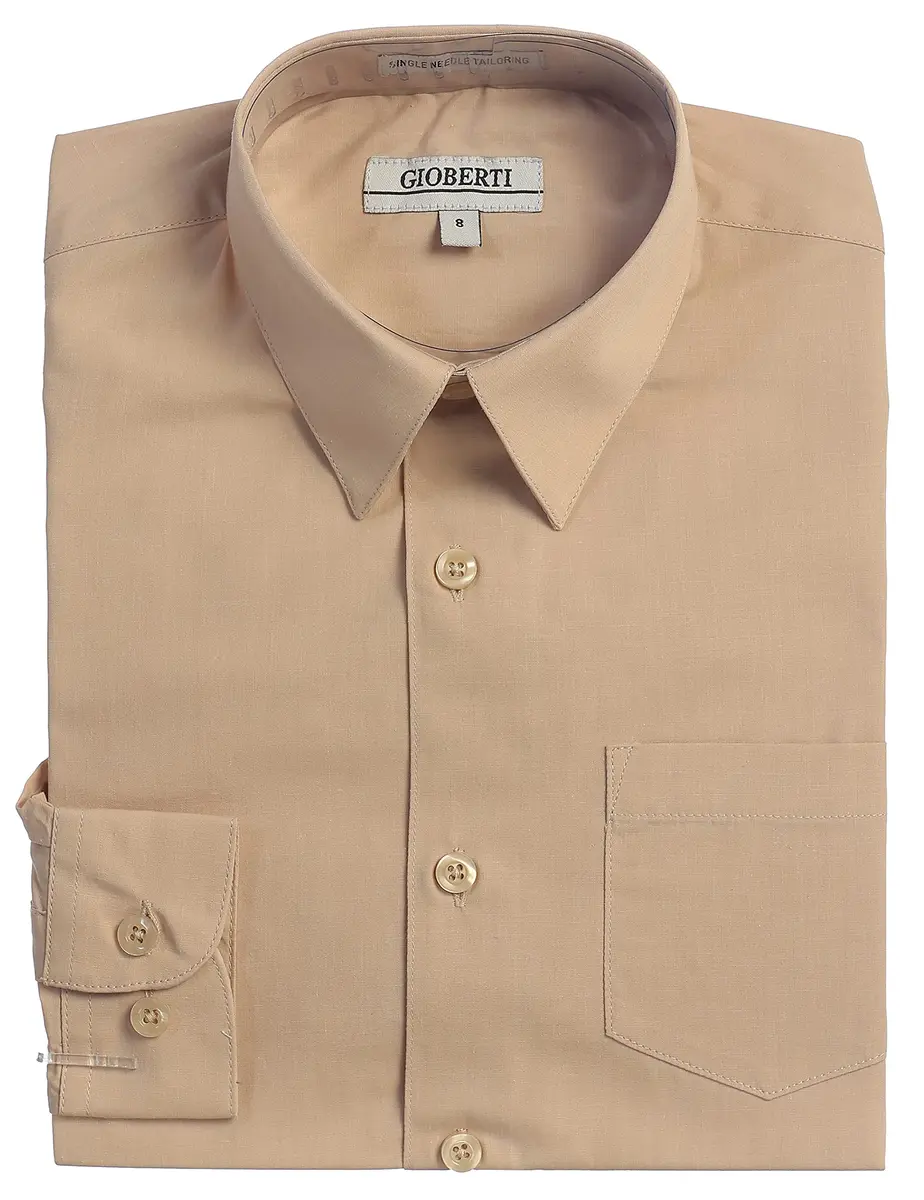 Gioberti Boys' Long Sleeve Dress Shirt Khaki 16 | Classic Fit, All Year Wear - main product image