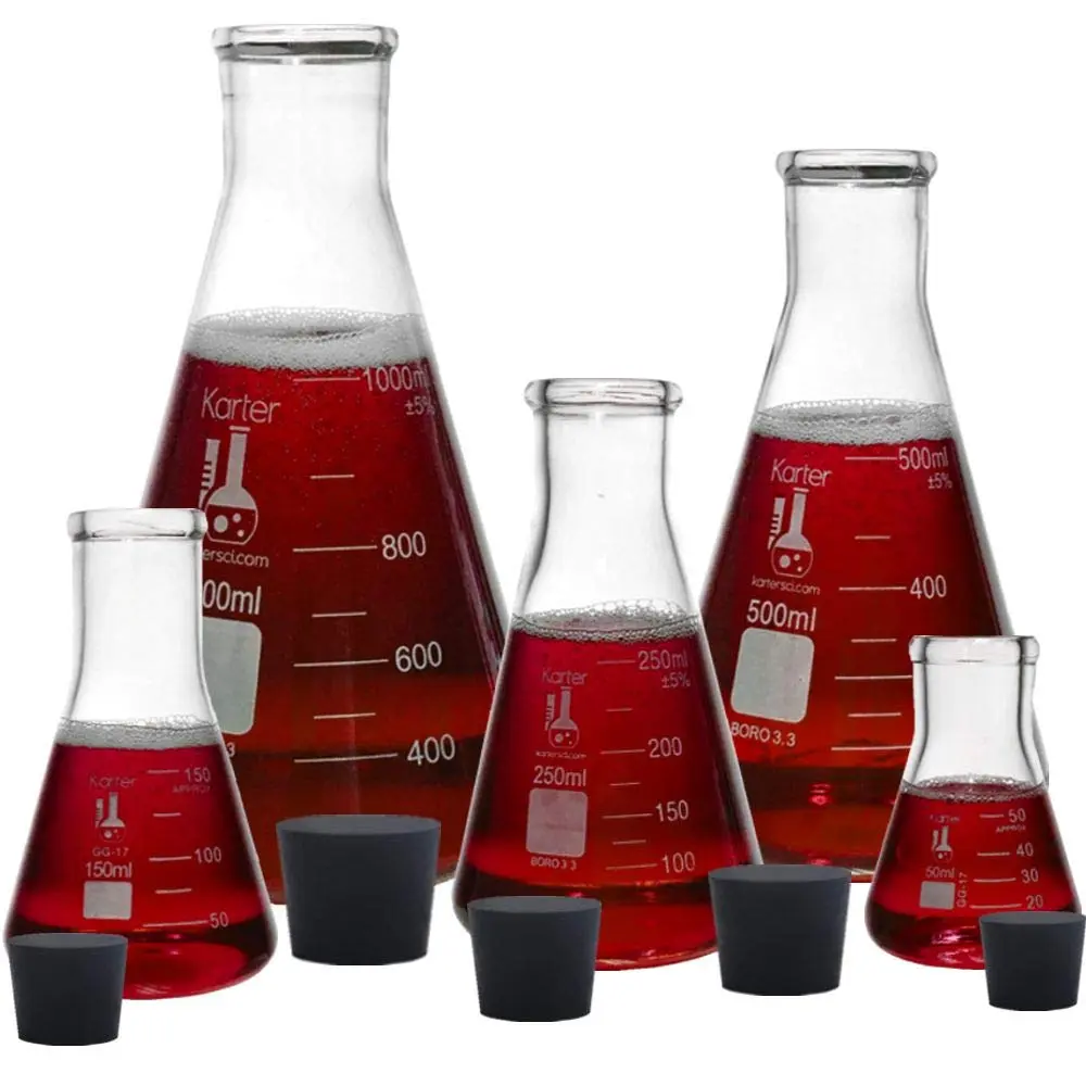 Karter Scientific Glass Flask 5 Piece Set, Borosilicate 3.3, 50ml-1000ml | Heavy Duty Reusable - view 2