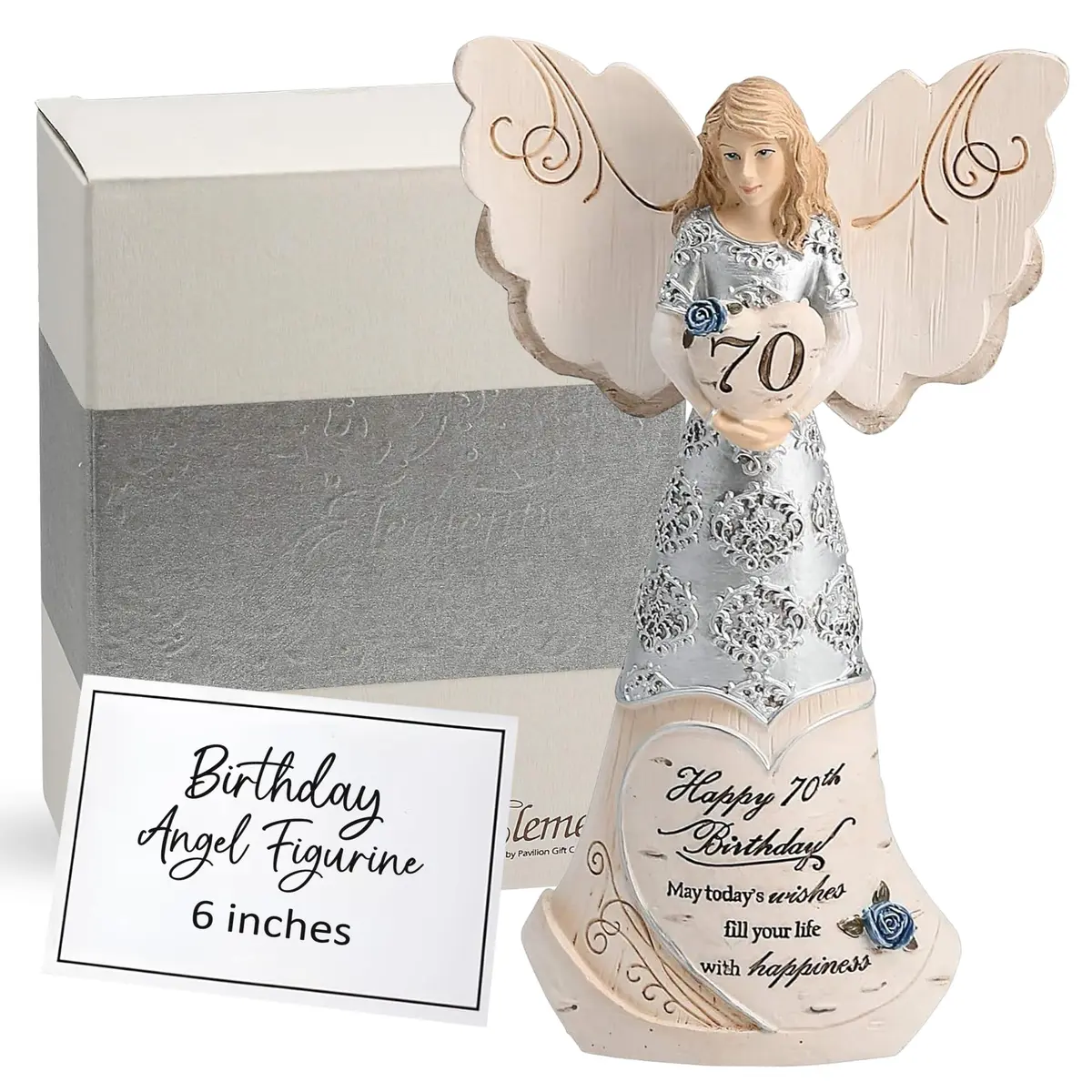 Pavilion Gift Company Happy 70th Birthday Angel Figurine 15cm (6in) | Hand-Painted Resin Keepsake - main product image