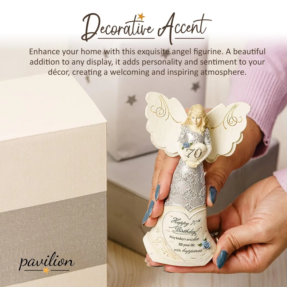 Pavilion Gift Company Happy 70th Birthday Angel Figurine 15cm (6in) | Hand-Painted Resin Keepsake - view 5