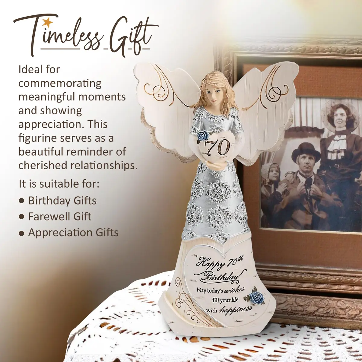 Pavilion Gift Company Happy 70th Birthday Angel Figurine 15cm (6in) | Hand-Painted Resin Keepsake - view 7