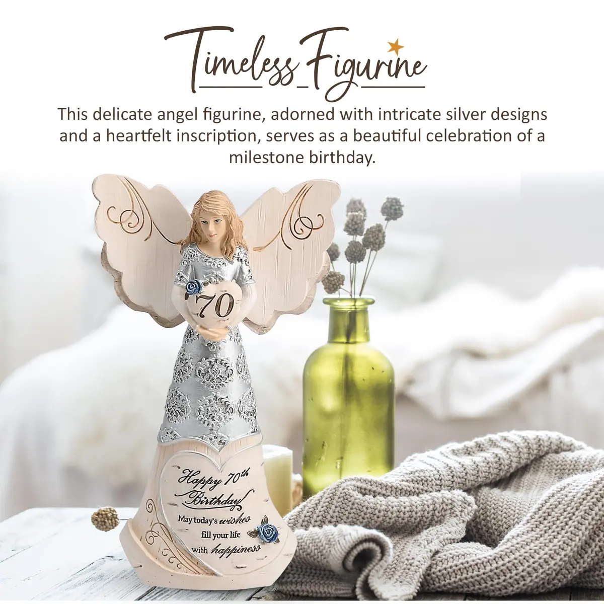 Pavilion Gift Company Happy 70th Birthday Angel Figurine 15cm (6in) | Hand-Painted Resin Keepsake - view 2