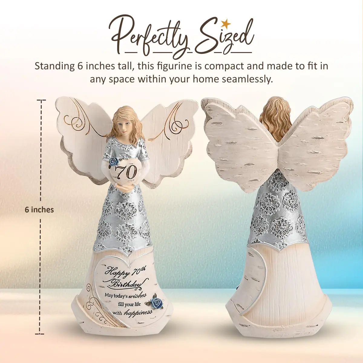 Pavilion Gift Company Happy 70th Birthday Angel Figurine 15cm (6in) | Hand-Painted Resin Keepsake - view 3