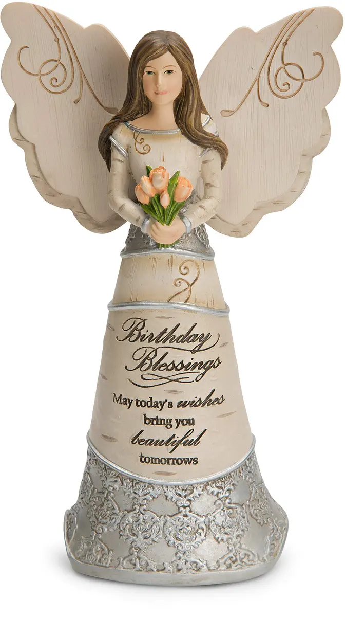 Pavilion Gift Company Birthday Blessings Angel Figurine 15cm (6") | Classic Floral Design - main product image