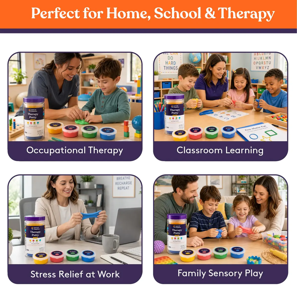 Special Supplies Therapy Putty Kit - 4 Strengths, 3 oz Each Primary Colors | Resistive Hand Exercise & Stress Relief - view 7